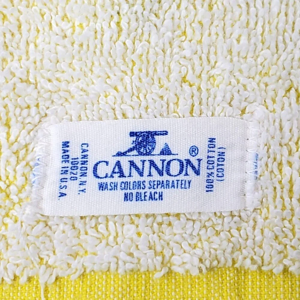 VTG Cannon 70s Yellow Rose Floral Cotton Bath & Hand Towels With Fringe Edge USA